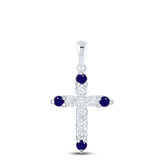 1/6CTW-DIA NK 1/10CT-SAPP NATURAL GEM CROSS PENDANT